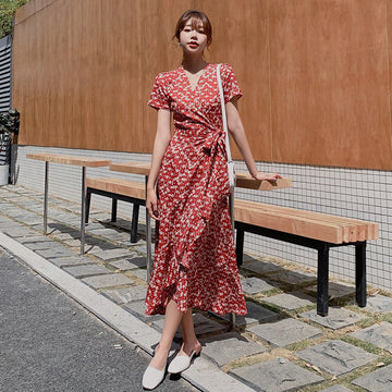 Flower Dress Women's Summer 2025 New Holiday Beach Dress Red Super Fairy Bohemia Long Dress